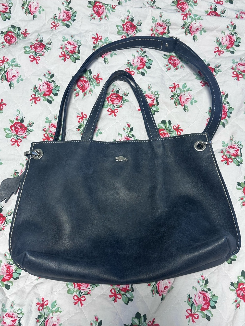 Dark Navy blue leather Roots Edie tote bag